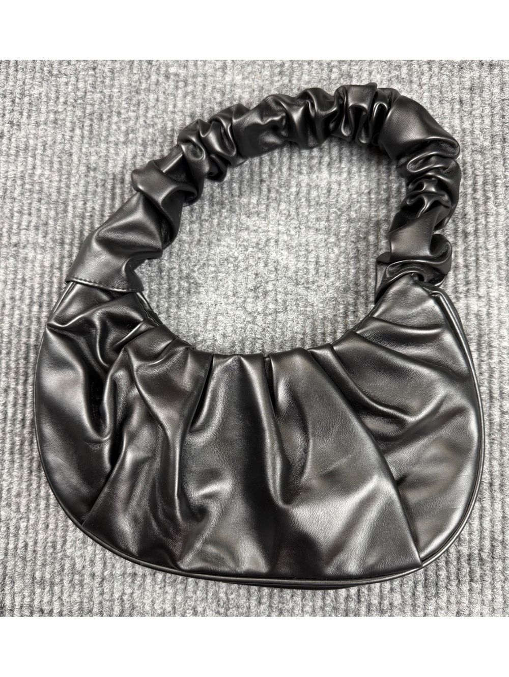 Black Ruched Crescent Hobo Bag Scrunchie Handle Y2K Shoulder Purse